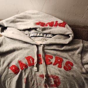 PINK Victoria's Secret Gray and Pink Hoodie Wisconsin Badgers Large